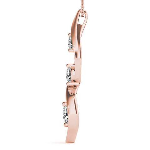 Rose gold Three-Stone Round Prong-Set Swirl Pendant