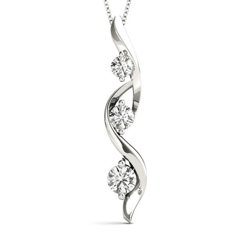 White gold Three-Stone Round Prong-Set Swirl Pendant
