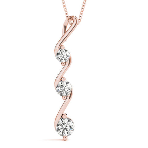 Rose gold Three-Stone Round Brilliant Prong Set Pendant