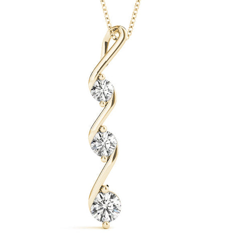 Yellow gold Three-Stone Round Brilliant Prong Set Pendant