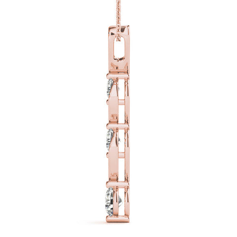 Rose gold Three-Stone Round Brilliant Prong Set Pendant