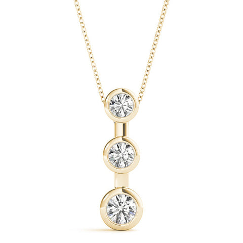 Yellow gold Bezel Set Round Diamond Trio Pendant