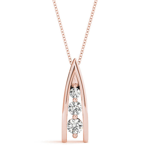 Rose gold Channel Set Round Diamond Prong Pendant