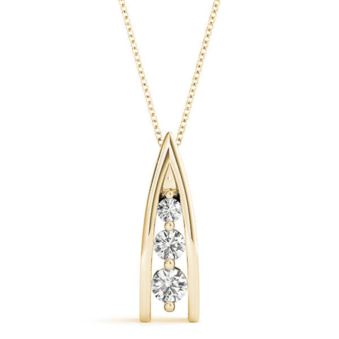 Yellow gold Channel Set Round Diamond Prong Pendant