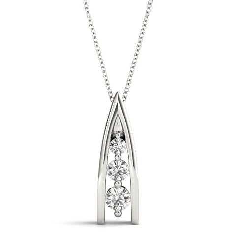 White gold Channel Set Round Diamond Prong Pendant