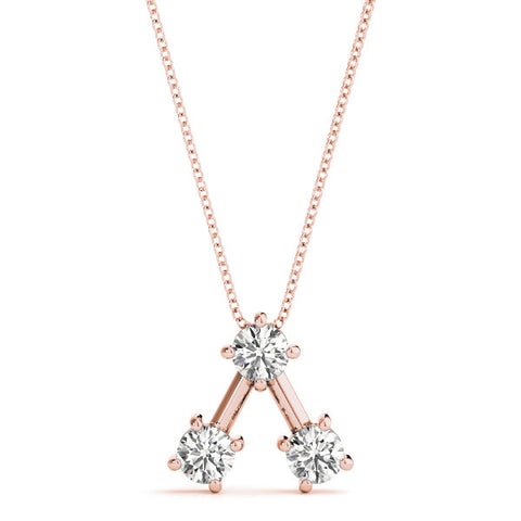 Rose gold Three-Stone Round Diamond Prong Set Pendant