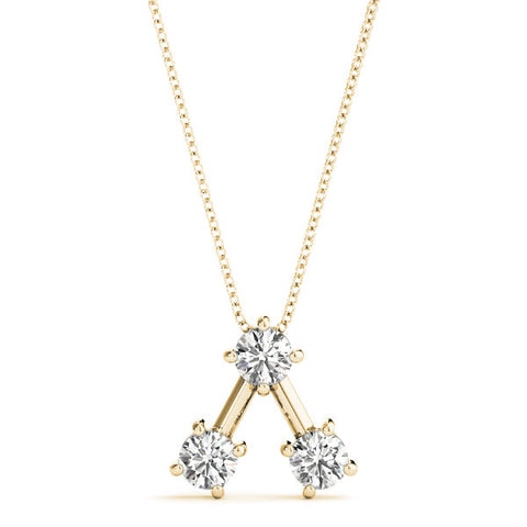 Yellow gold Three-Stone Round Diamond Prong Set Pendant