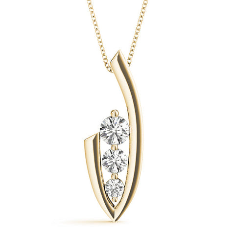 Yellow gold Three-Stone Round Prong-Set Pendant