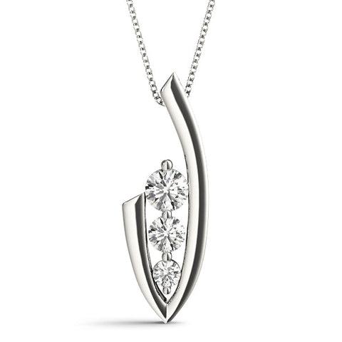 White gold Three-Stone Round Prong-Set Pendant