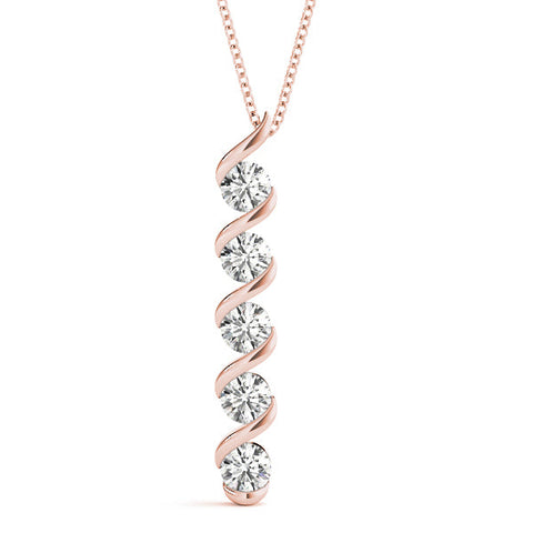 Rose gold Round Diamond Spiral Prong Pendant