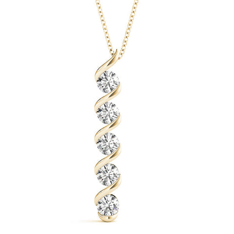 Yellow gold Round Diamond Spiral Prong Pendant