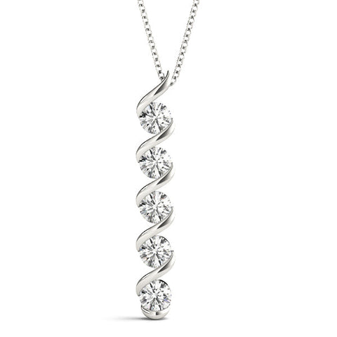 White gold Round Diamond Spiral Prong Pendant