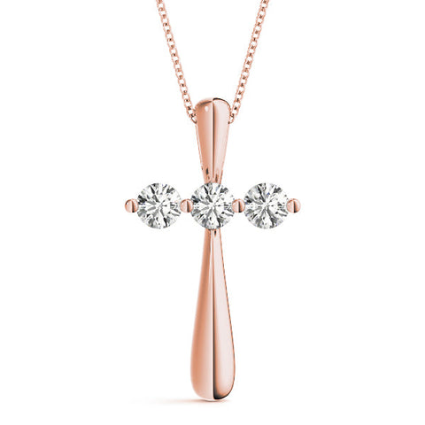 Rose gold Round Brilliant Three-Stone Prong Set Pendant