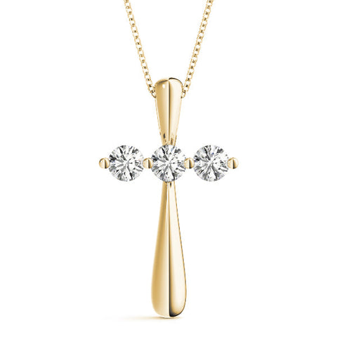 Yellow gold Round Brilliant Three-Stone Prong Set Pendant