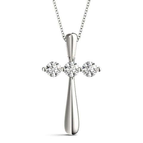 White gold Round Brilliant Three-Stone Prong Set Pendant