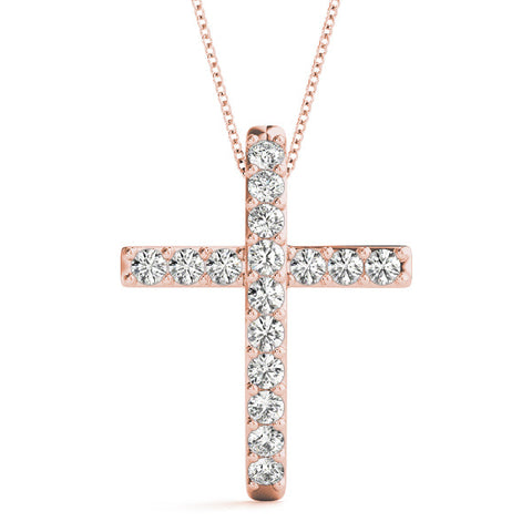 Rose gold Pavé Round Diamond Cross Pendant with Prong Setting