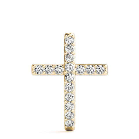 Yellow gold Pavé Round Diamond Cross Pendant with Prong Setting