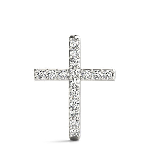 White gold Pavé Round Diamond Cross Pendant with Prong Setting