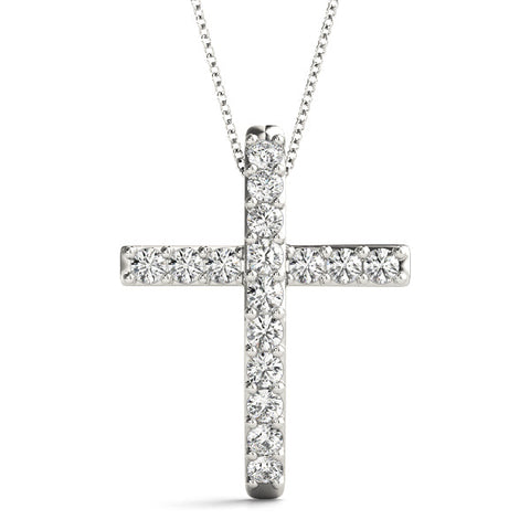 White gold Pavé Round Diamond Cross Pendant with Prong Setting