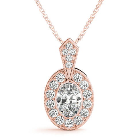 Rose gold Oval Halo Pavé Diamond Pendant