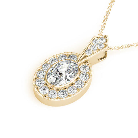 Yellow gold Oval Halo Pavé Diamond Pendant