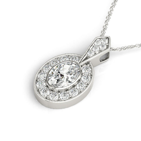 White gold Oval Halo Pavé Diamond Pendant