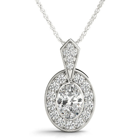 White gold Oval Halo Pavé Diamond Pendant