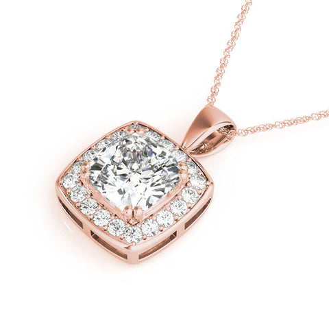 Rose gold Cushion Halo Pendant with Round Diamond and Four-Prong Setting