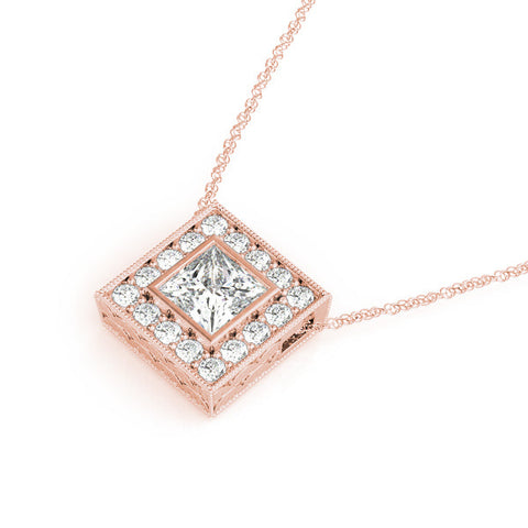Rose gold Princess Cut Halo Bezel Pendant