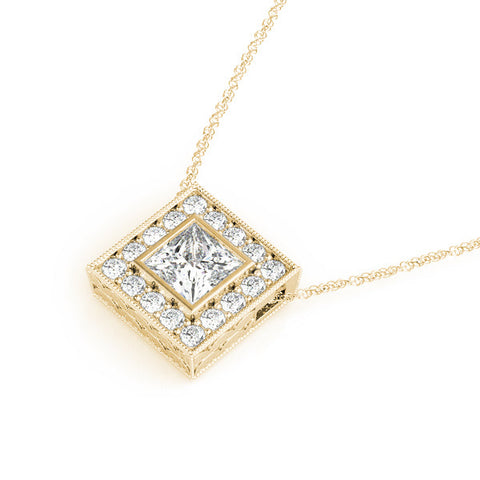 Yellow gold Princess Cut Halo Bezel Pendant