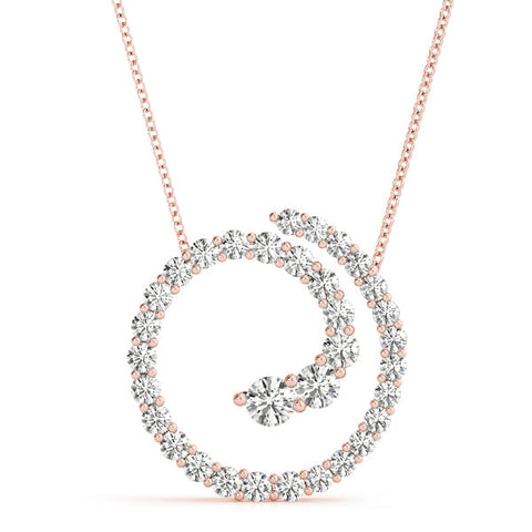 Rose gold Round Diamond Spiral Pendant with Prong Setting