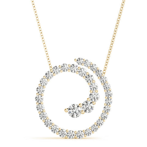 Yellow gold Round Diamond Spiral Pendant with Prong Setting