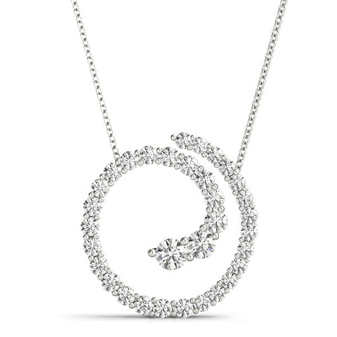 White gold Round Diamond Spiral Pendant with Prong Setting