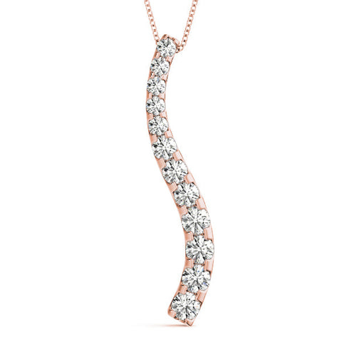 Rose gold Curved Diamond Pendant with Round Stones in Prong Setting