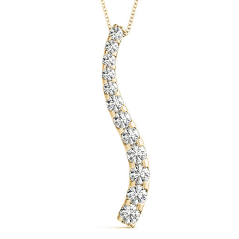 Yellow gold Curved Diamond Pendant with Round Stones in Prong Setting