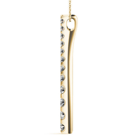 Yellow gold Curved Diamond Pendant with Round Stones in Prong Setting