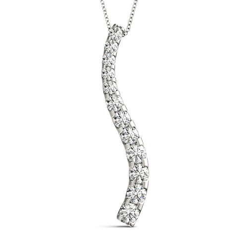 White gold Curved Diamond Pendant with Round Stones in Prong Setting