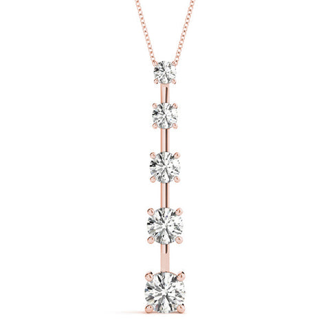 Rose gold Vertical Bar Pendant with Round Brilliant Diamonds in Prong Setting