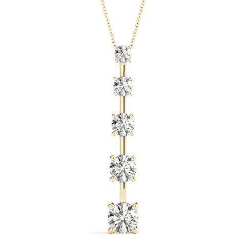 Yellow gold Vertical Bar Pendant with Round Brilliant Diamonds in Prong Setting