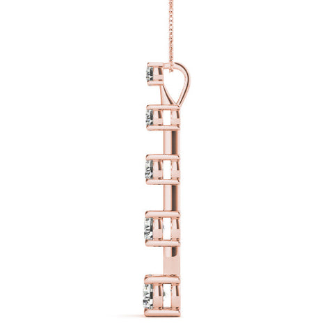 Rose gold Vertical Bar Pendant with Round Brilliant Diamonds in Prong Setting