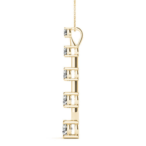 Yellow gold Vertical Bar Pendant with Round Brilliant Diamonds in Prong Setting