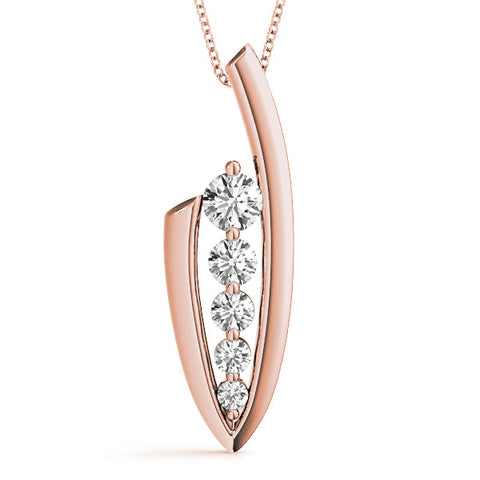 Rose gold Channel Set Round Diamond Pendant with Bar Prong Setting