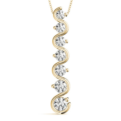 Yellow gold Round Diamond S-Curve Prong Set Pendant