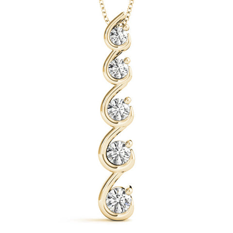 Yellow gold Round Diamond S-Curve Prong Pendant