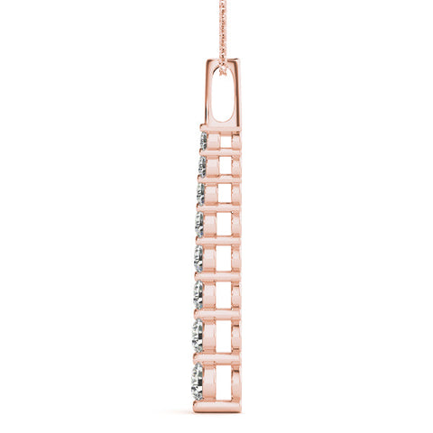 Rose gold Round Diamond Channel Set Vertical Bar Pendant