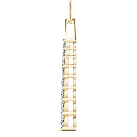 Yellow gold Round Diamond Channel Set Vertical Bar Pendant