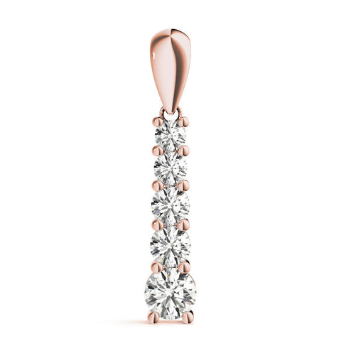 Rose gold Round Diamond Prong Set Vertical Pendant