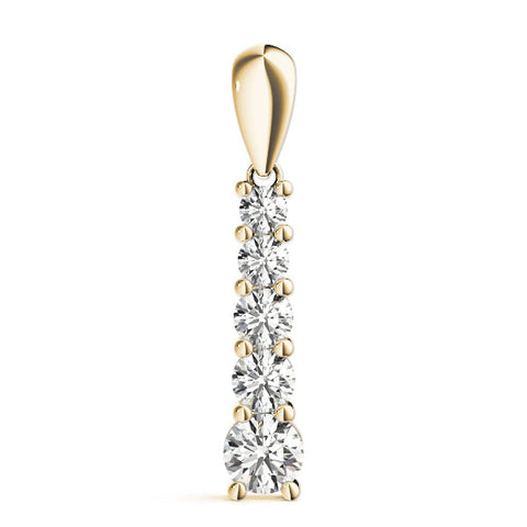Yellow gold Round Diamond Prong Set Vertical Pendant
