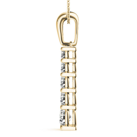 Yellow gold Round Diamond Prong Set Vertical Pendant