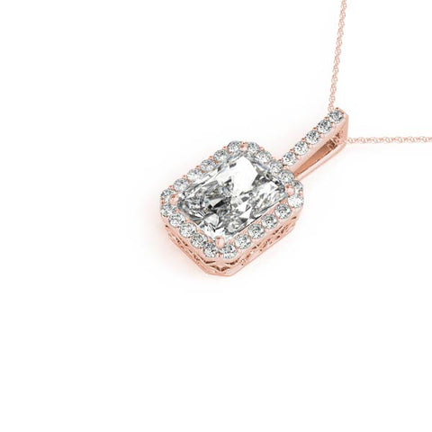 Rose gold Halo Emerald-Cut Prong Set Pendant